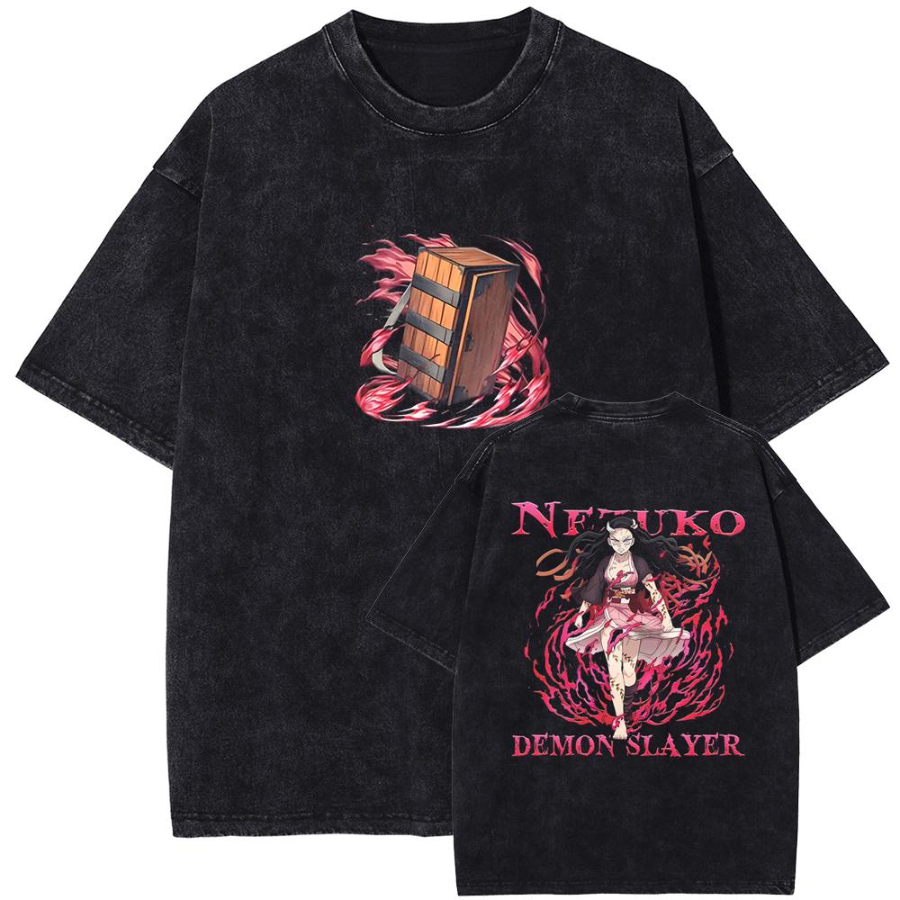 Japan Anime Demon Slayer Kamado Nezuko Graphic Tshirt Men Women Cotton T-shirts Vintage Washed Tee Harajuku Male Casual T Shirt