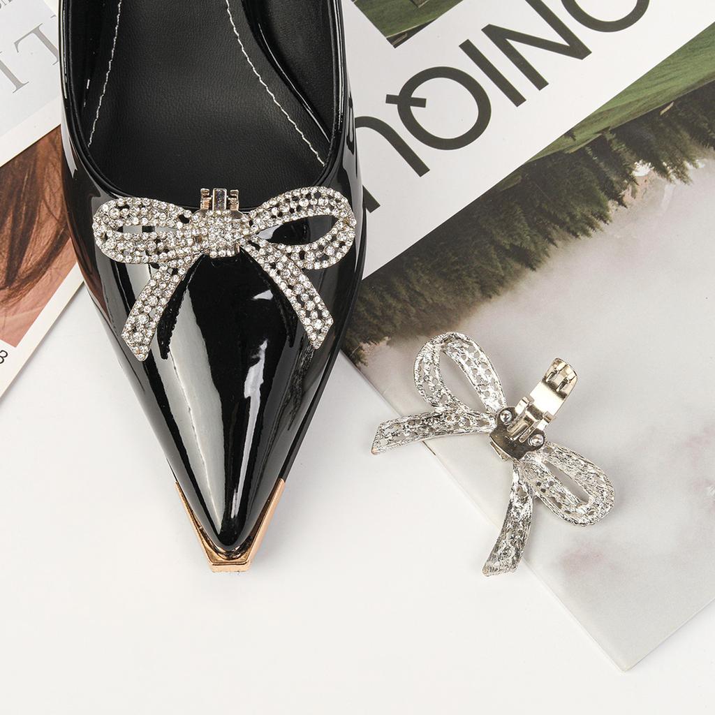 Sparkling Shoe Decoration Trendy Bowknot Shoe Accessory Versatile Shoe Clip Fashionable Crystal Shoe Buckles Charm