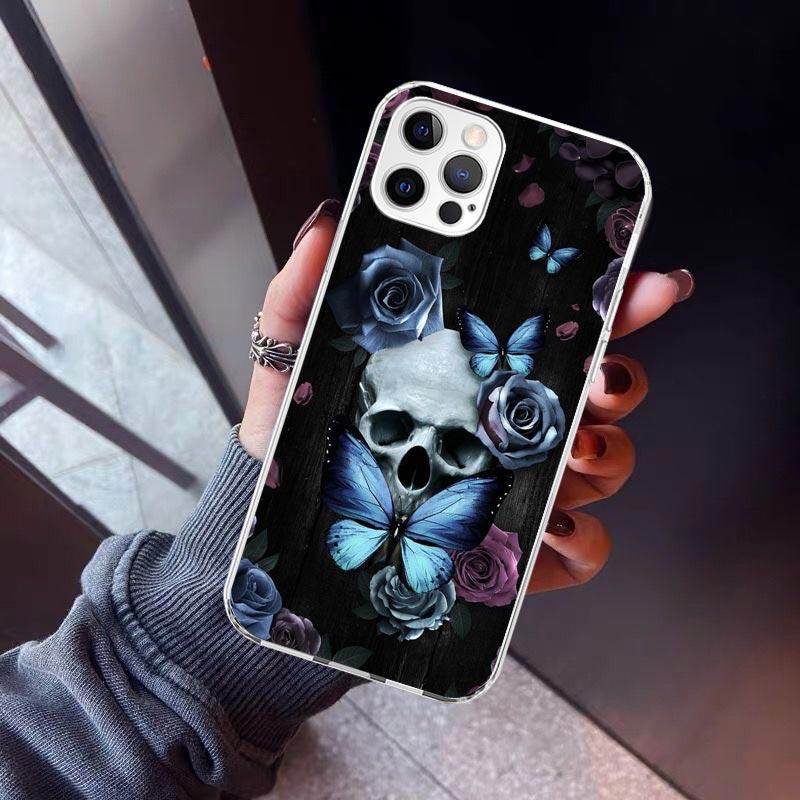 Retro Skull Butterfly Phone Case For iPhone 17 Air 11 13 Mini 14 15 Plus 16 12 Pro Max 16E SE 7 8 Pattern Soft TPU Back Cover  1
