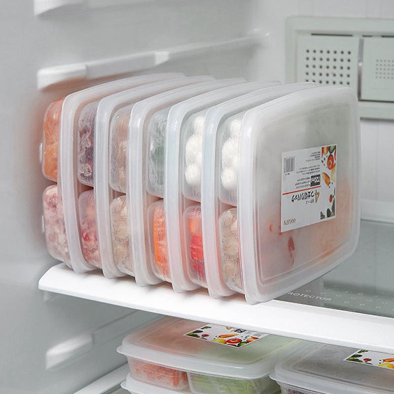 4 Grids Food Fruit Storage Box Portable Compartment Refrigerator Freezer Organizers Sub-Packed Meat Onion Ginger Clear Crisper