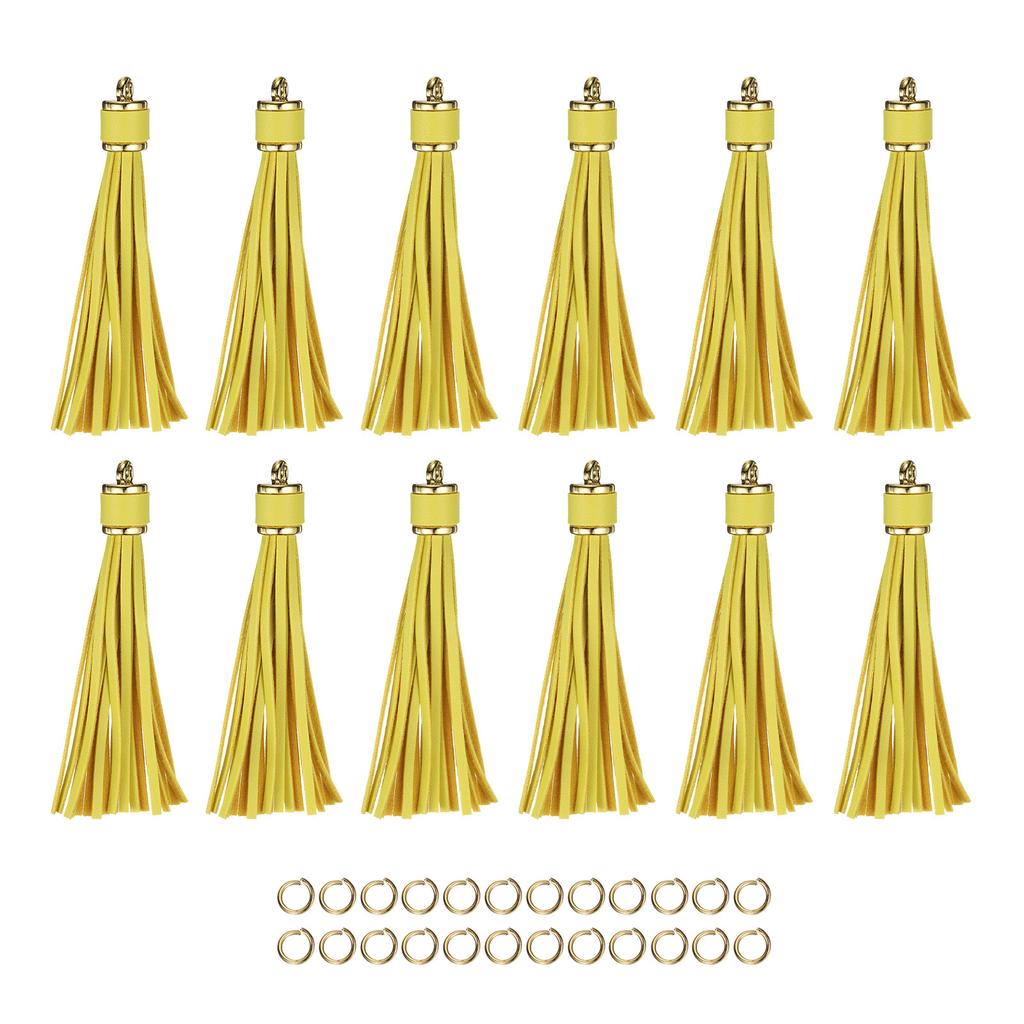 12 Stück Quasten-Schlüsselanhänger-Set PU-Lederquasten-Anhänger Bunte Lederquaste für Schmuckherstellung Handybänder Handtasche DIY-Bastelarbeiten