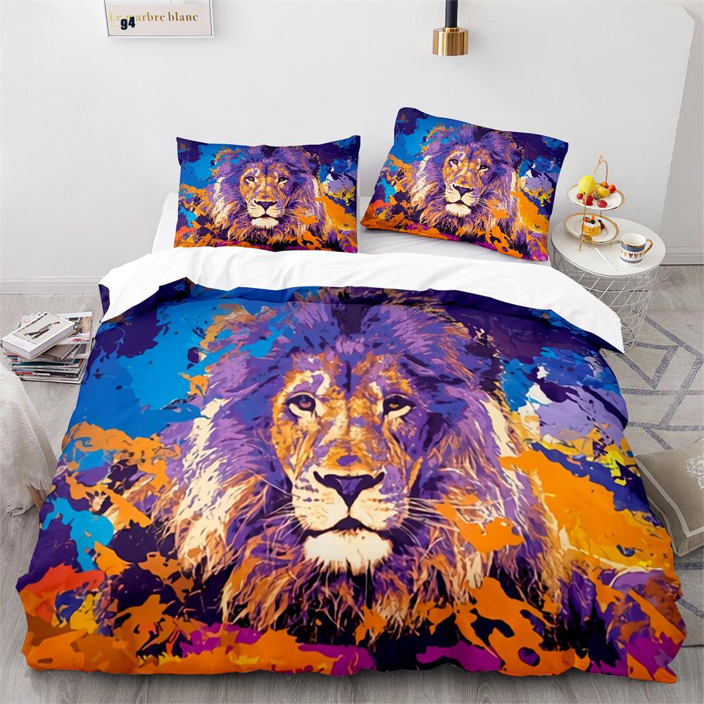 Lion Duvet Cover Set 3D Print Wild Animal Under Sunshine King Queen Size For Teens Kids Bedding Set Polyester Comforter Cover