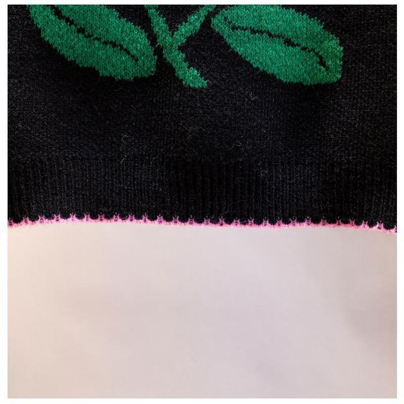 Round Neck Knitted Vest Embroidered Flowers Splicing Color Design Women's Knitted Pullover Sweater Loose Casual Top Autumn