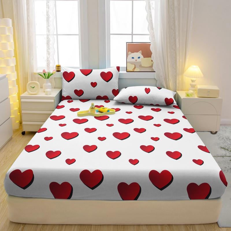1 Cearșaf cu elastic mat imprimat cu inimă simplu modern, Husă de pat imprimată pentru dormitor, Lenjerie de pat (Excluzând fetele de pernă)