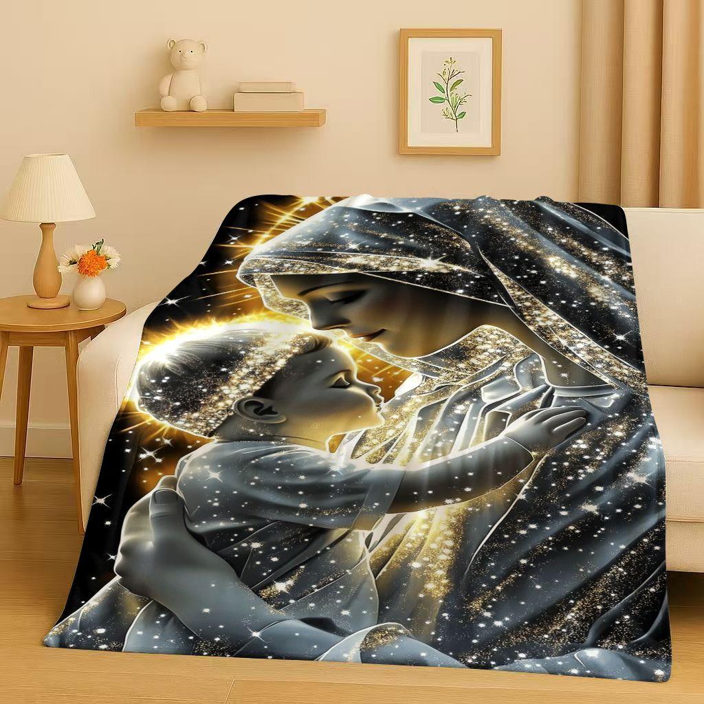 Classic Jesus Virgin Mary Art Flannel Blanket,Ultra Soft Warm Plush Throw for Home Bedroom Bed Sofa Cover Office Travel Gift Kid