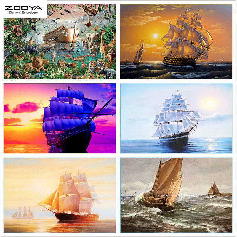 

ZOOYA DIY Полный дрель Алмазная картина Парусник Искусство Вышивка Крестом Мозаика Домашний Декор Подарок