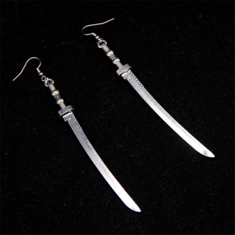 Men's Gothic Dark Style Long Knife Pendant Earrings - Retro Harajuku Cool Fashion Jewelry