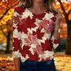 Women's Fashion Casual Three-Quarter Sleeve Round Neck Top with Leaf Print