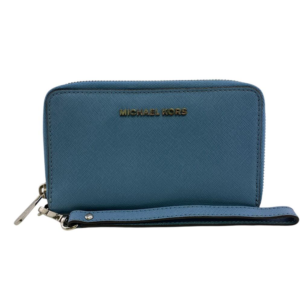 Michael Kors Zip Around Jet set leather Travel Continental Wallet Bifold Wallet blue leather Women Used