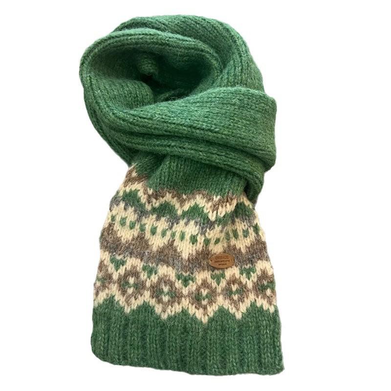 Women's Versatile Wool Blend Fair Isle Scarf for Autumn and Winter
