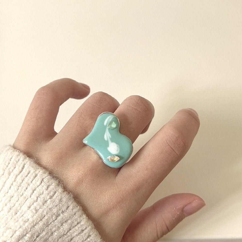 Geometric Enamel Love Heart Ring Open Ring Irregular Enamel Ring Painting Ring  Women