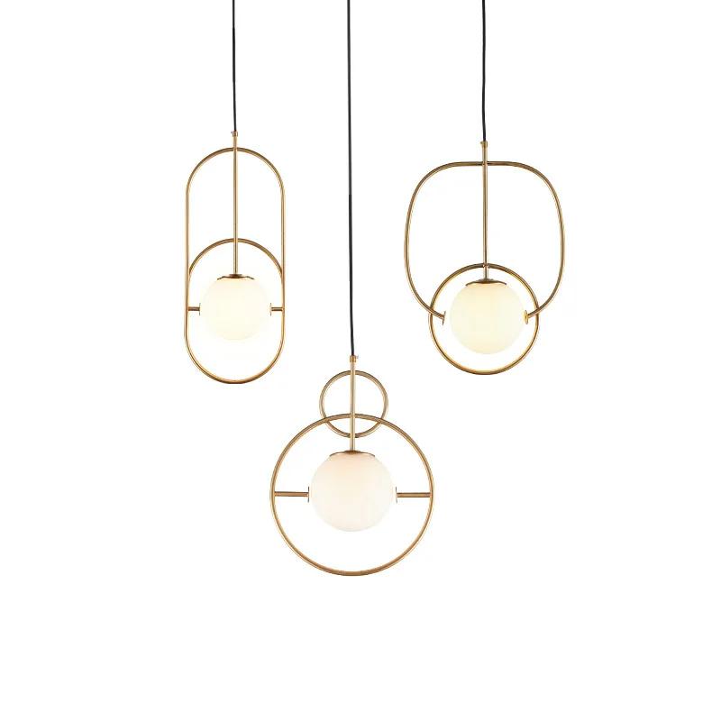 Modern Bar E27 Led Pendant Lights Cafe Gold Metal Glass Globe Led Hanging Lamp Bedside Hanging Light Droplight Fixtures Lamp