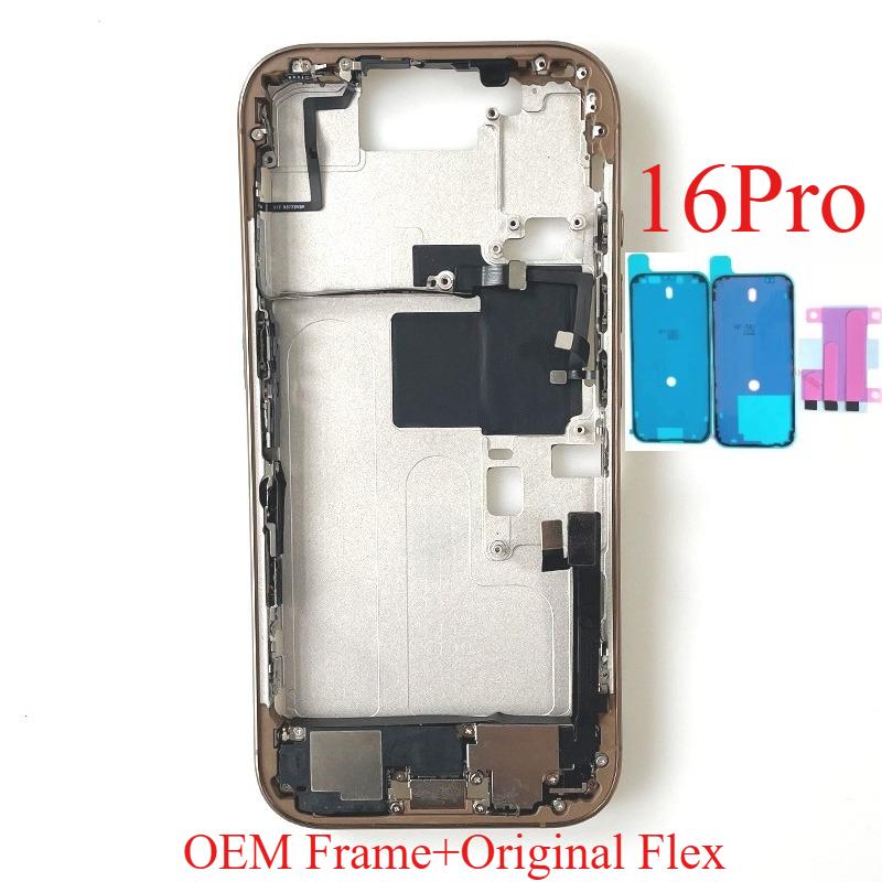 Pro iPhone 16 Pro Celý kryt Střední rám Rámeček S flex kabelem hlasitosti a napájení Boční tlačítka Šasi Náhradní díly
