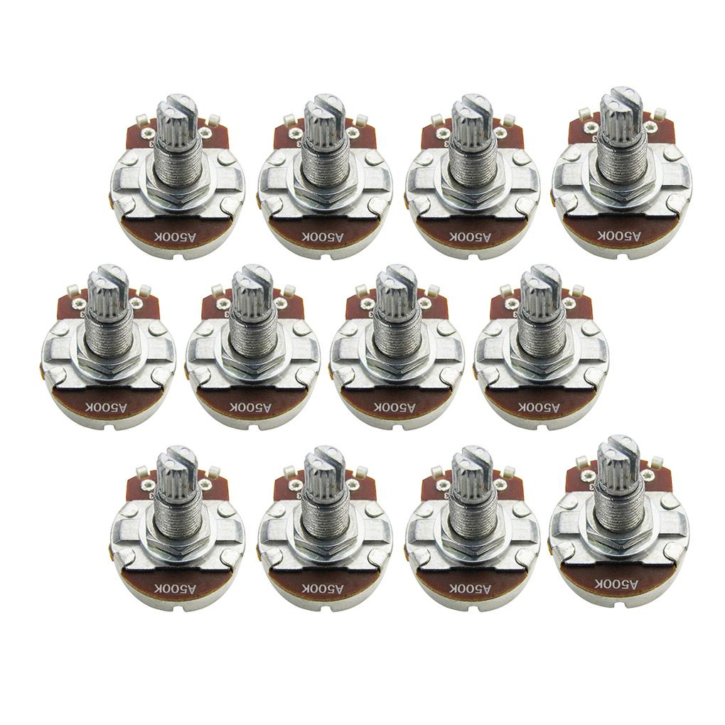 FLEOR 12pcs Long Split Shaft Electric Guitar Potentiometers Pots Volume Tone Control Pots A250K B250K A500K B500K Optional