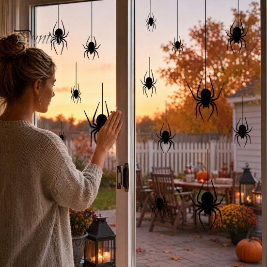 Window Clings Halloween Spider Static Cling, Black Silhouette Glass Wall Sticker, No Residue Self-Adhesive Decal Spooky Decal, Decor for Home
