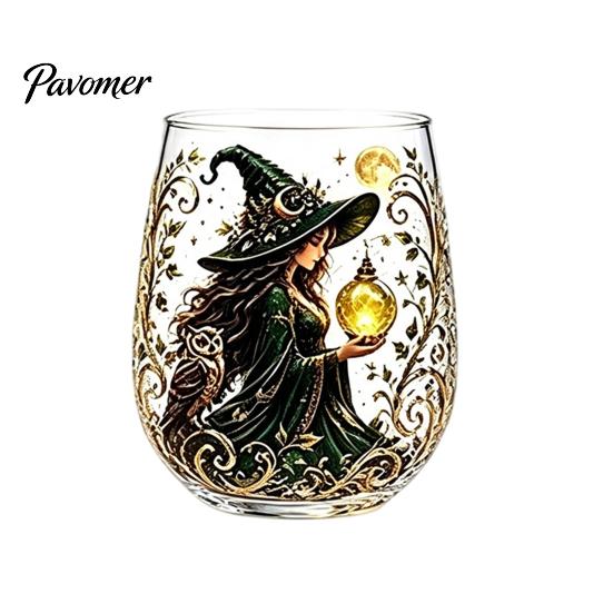 Regalo Stile Fantasy per Amici Tazza in Vetro Strega Magica, Bicchiere Trasparente Tema Retro Halloween, Vetro con Stampa Motivo Unico Decorazione Gotica di Nicchia