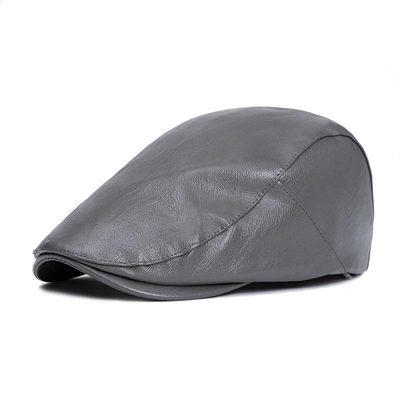 Leather Beret Men's Autumn Winter Warm British Peaked Cap Women's Forward Cap Painter Cap