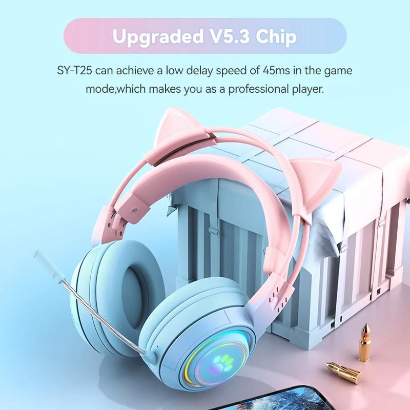 2 in 1 Cute Antlers/Cat Ears Wireless Bluetooth Headphones Gamer 3.5mm Headset Gaming Headphones Gift for Children Low Latency