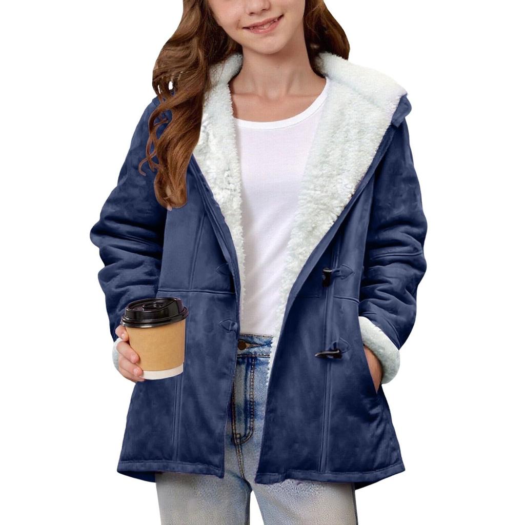 Kids' Fashion Solid-Color Cute Hooded Jacket Warm Long-Sleeve Coat For Fall And Winter