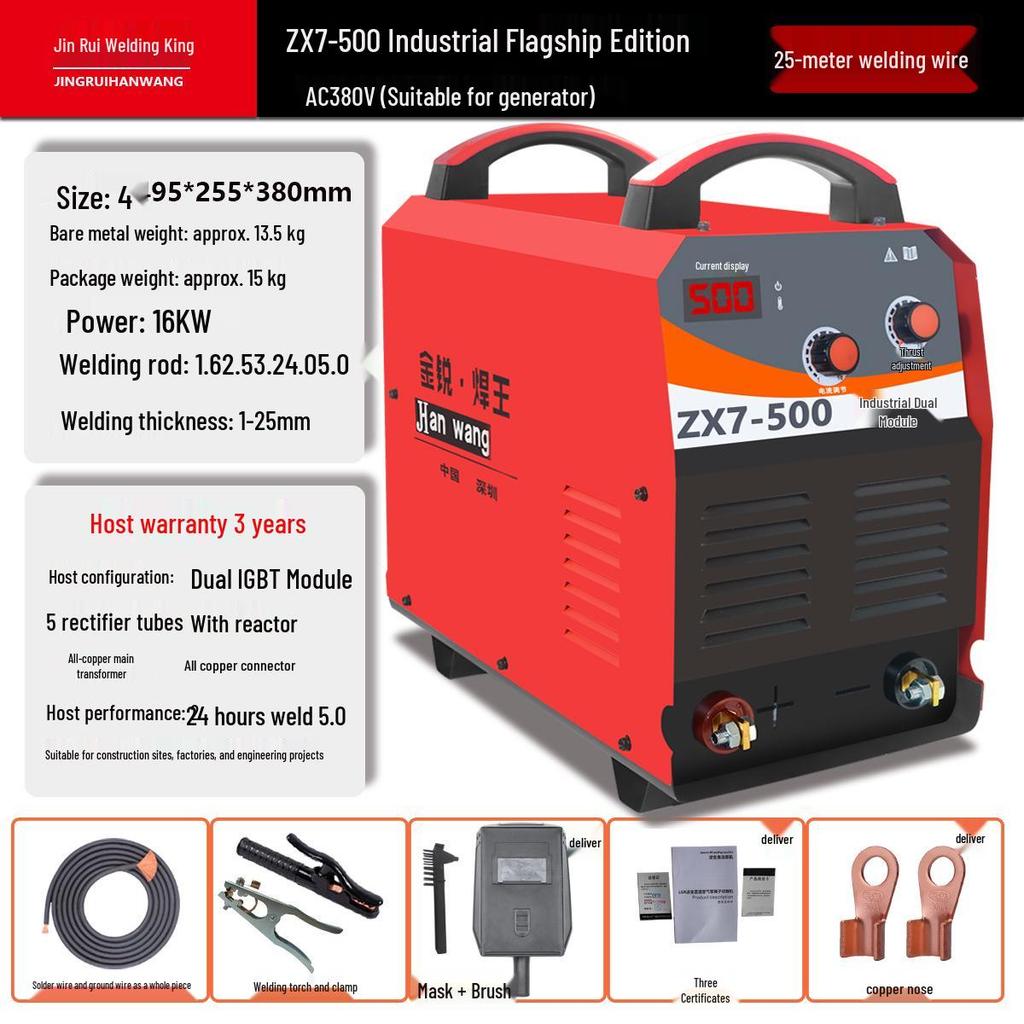 Industrial Three-Phase 380V DC Welder Inverter, All Copper, 500/630, for Long Welds with 5.0 Rod