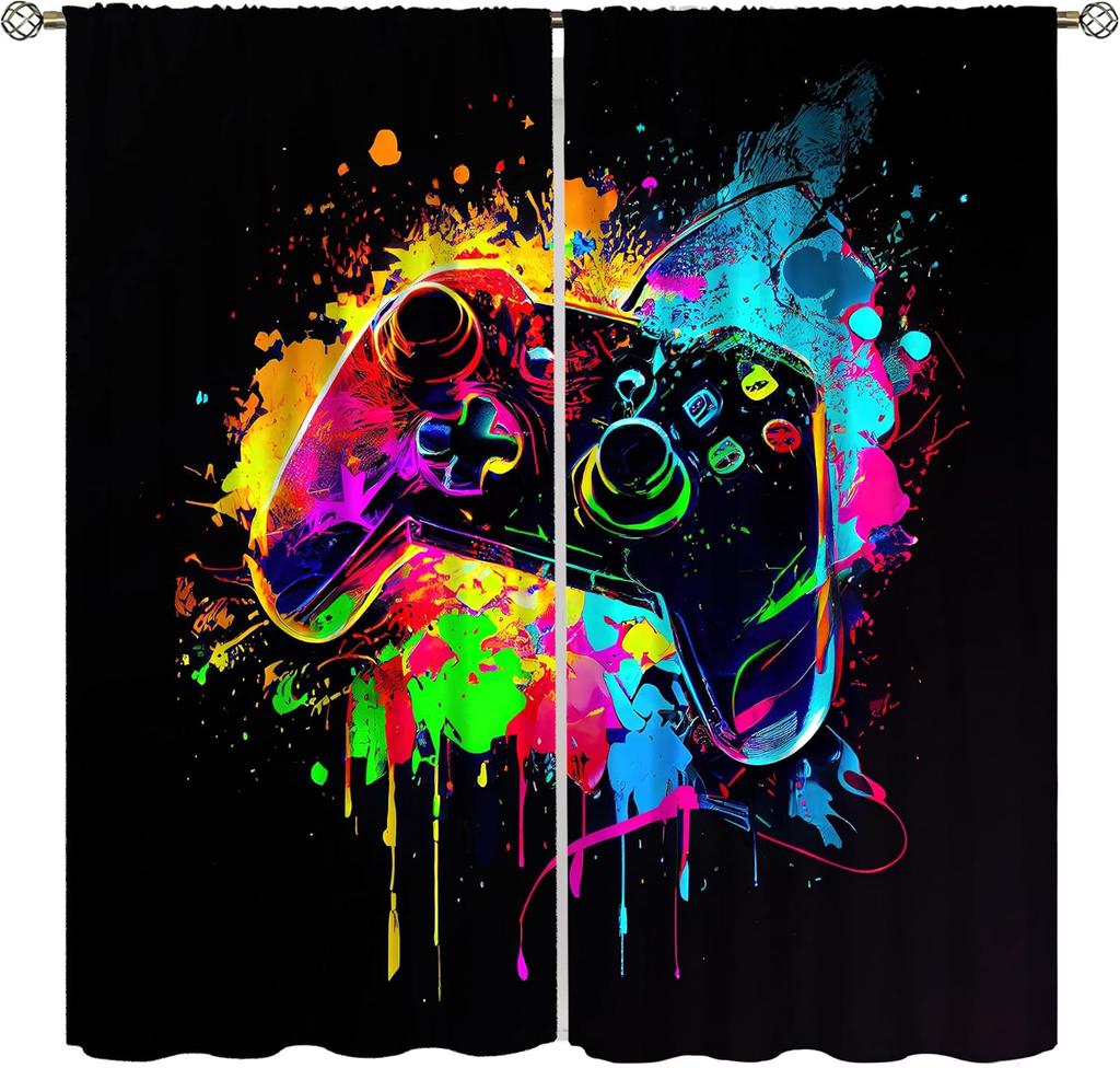 Modern Game Curtains Cartoon Abstract Colour Pigment Creative Electronic Video Gamepad Windows Treatments Insulation Curtain Thermal Polyester