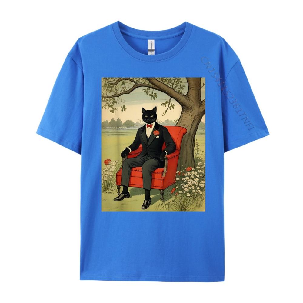 Funny Black Cat Sitting On An Armchair In Nature Oversized T Shirt Men T Shirt Men Tshirts Father's Day