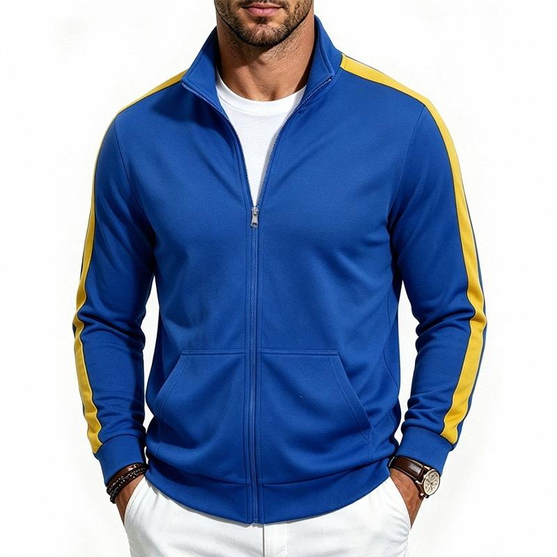Mens Loose Fit Zip Up Stand Collar Sport Jacket