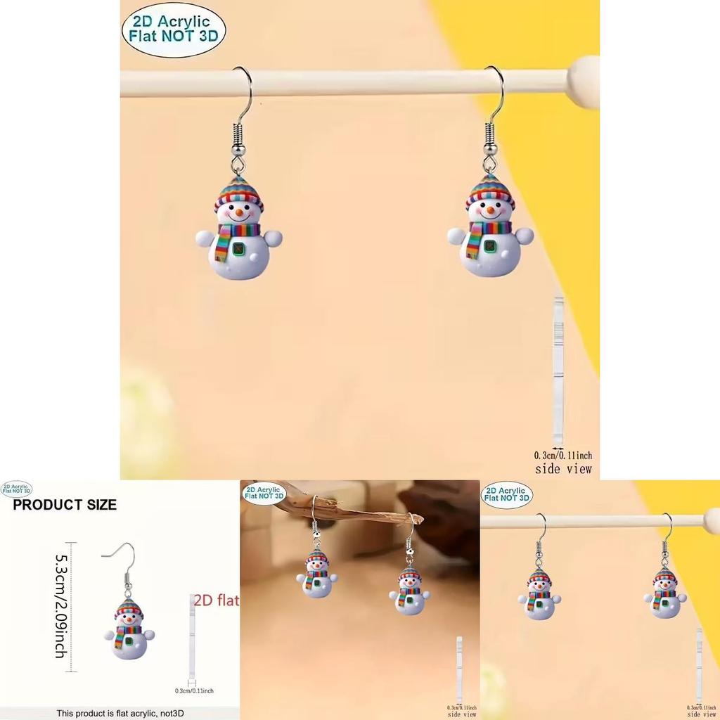 Acrylic Cartoon Snowman Earrings With Silver Studs For Casual Daywear
