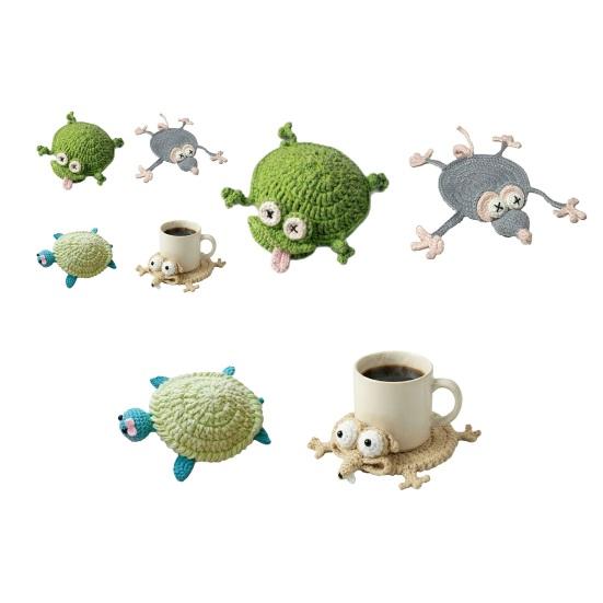 Crochet Coaster Frog Squid Turtle Insulating Coffee Mats Animal Pattern Drink Coasters Novelty Gift for Home Party Office