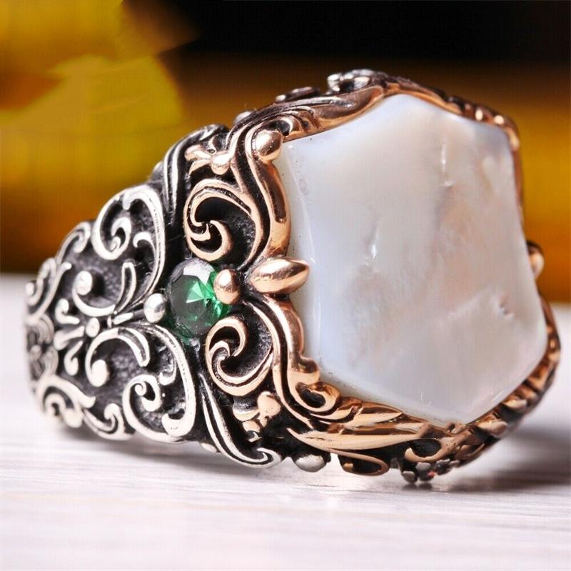 Nowy Kamień Pierścionek Męski Styl Punkowy Osobowość Przesadzony Rzeźbienie Wysokiej Klasy Temperament Biżuteria