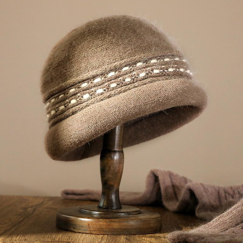 Middle-aged knitted hat women's autumn and winter old lady hat elderly outdoor piled thickened warm wool hat
