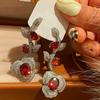 Vintage Königsrot Kamelienohrringe Vollbesetzt mit Diamanten Elegante Lange Hängende Rose Blume Ohrringe