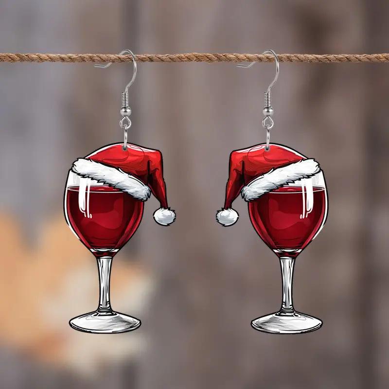 Festive Wine Glass Acrylic Earrings: Christmas & Valentine's Day Decorations
