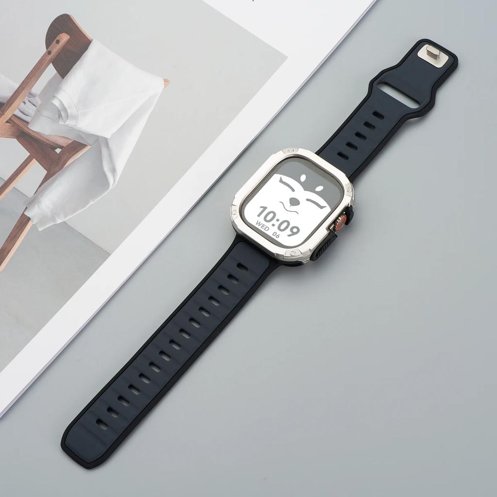 Strap+Case for Apple Watch 49mm 44 45 46MM TPU+PC Protector Bumper Silicone Band for Iwatch Series 10 9 8 7 6 5 4 Se Ultra 1 2