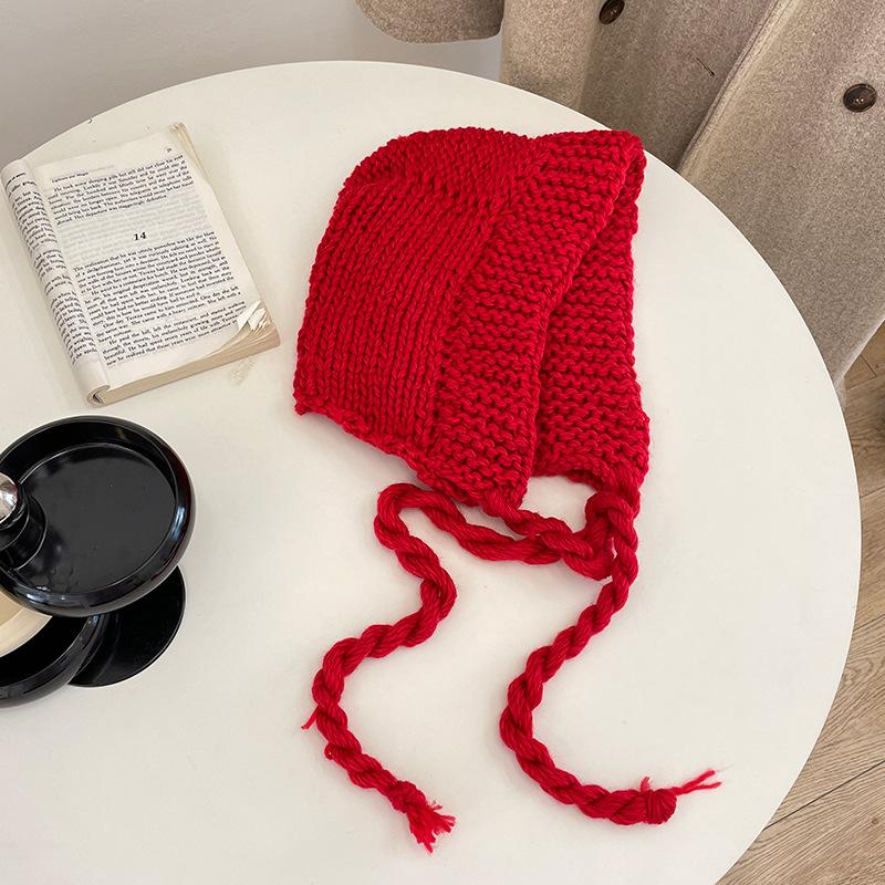 

Осенне-зимние ремешки Шапочка Красной Шапочки женская утолщенная теплая вязаная модная маленькая защита для ушей шерстяная шапка Adult (55-60cm) красный