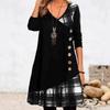 Women's Long Sleeve Button Check Patchwork Dress Ladies V Neck A-Line Casual Night Gown Plus Size Clothing 2026
