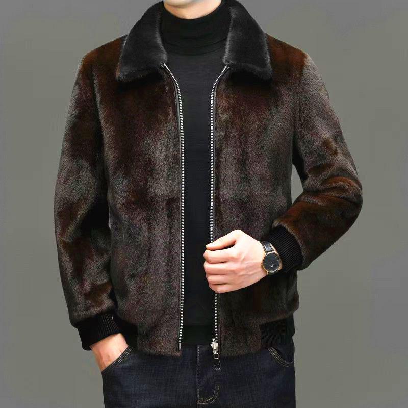 Men's High-End Mink Fur Coat - Winter Thickened Warm Lapel Jacket for Cold Protection