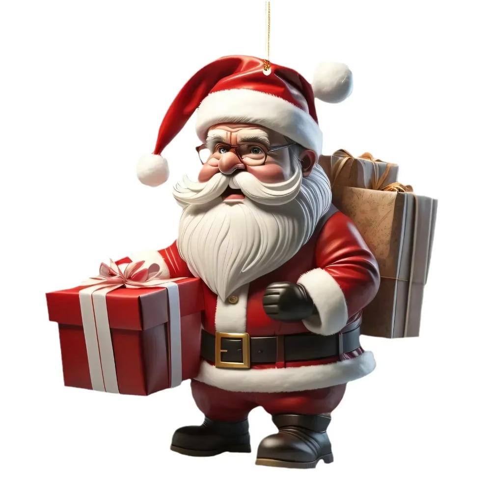 Christmas Tree Pendant 2D Flat Acrylic Cartoon Santa Claus Snowman Festive Hanging Ornaments for Christmas Tree Decor Gifts
