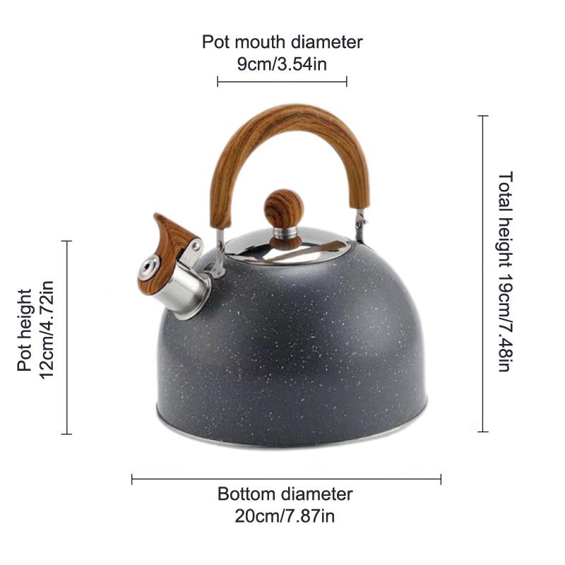 Bouilloire à sifflet, Théières pour cuisinière en acier inoxydable de qualité alimentaire avec motif bois Poignée pliable, Bouilloire à sifflet fort