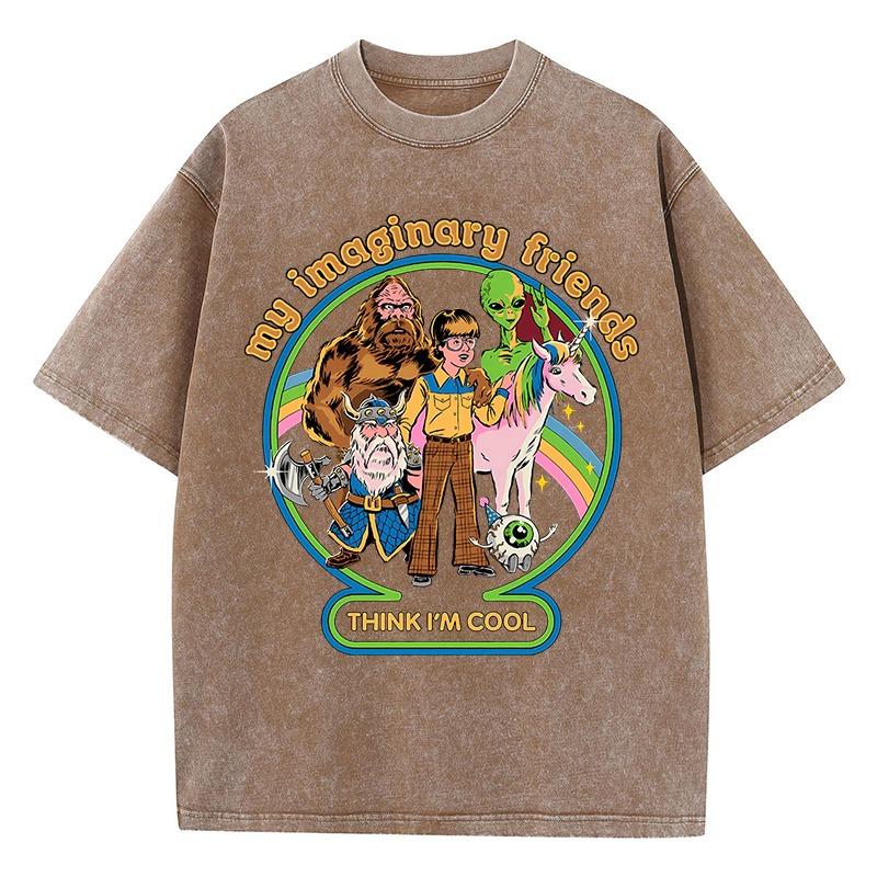 I Miei Amici Immaginari Pensano Che Io Sia Figo Maglietta Uomo Retro Lavata Morbida Casual Oversize Maglietta Cotone Abbigliamento Estivo Maglietta Larga