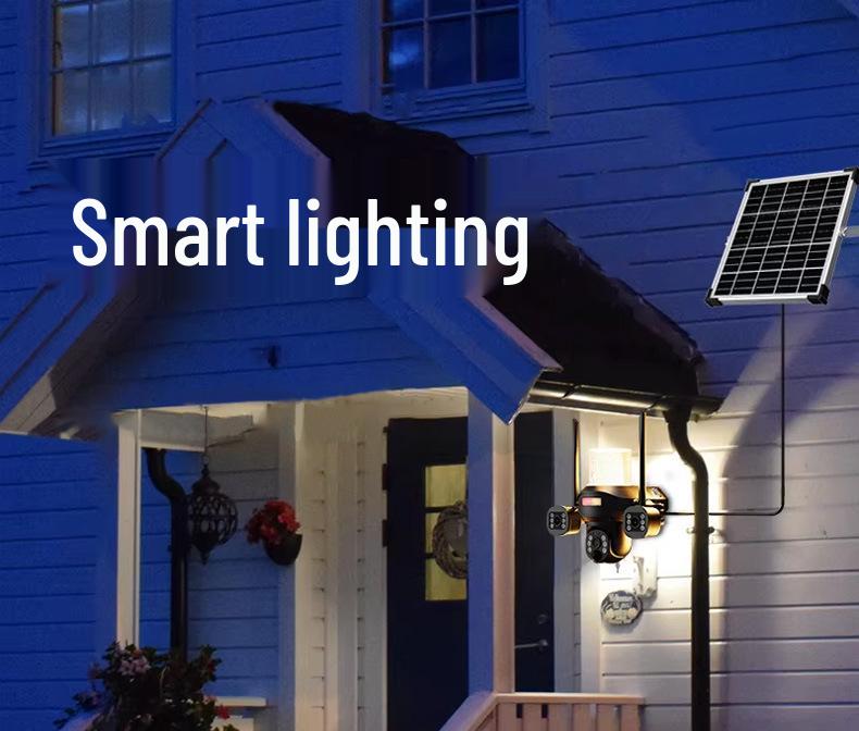 Solar-Powered Outdoor LED Wall Light with 4G Multi-Lens Surveillance Camera