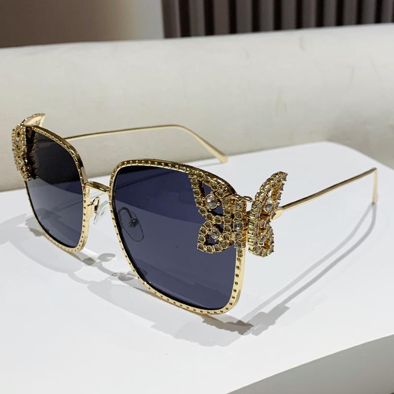 Y2k Luxury Diamond Crystal Butterfly Square Sunglasses Women for Men  Designer Vintage Sun Glasses Punk Oversized Shades