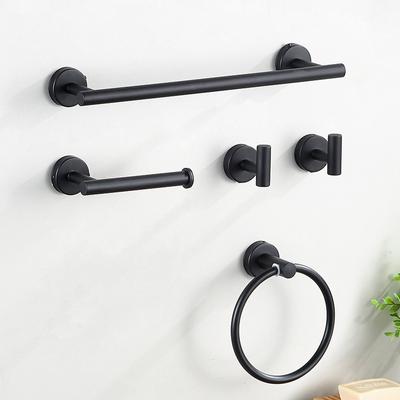 Black Stainless Steel Bathroom Hardware Set Towel Bar Toilet Paper Holder Clothes Hook Bathroom Roll Towel Rack Ring