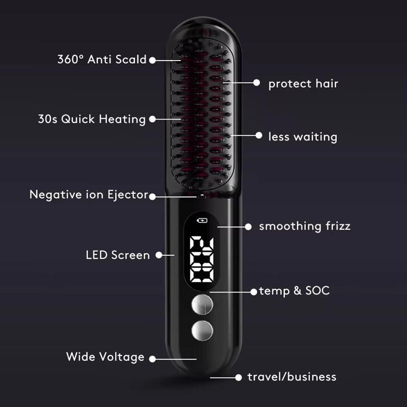 Other Makeup Tool Portable Hair Straightening Styling Comb Wireless Electric Hair Comb Wireless Mini Negative Ion Curling Comb