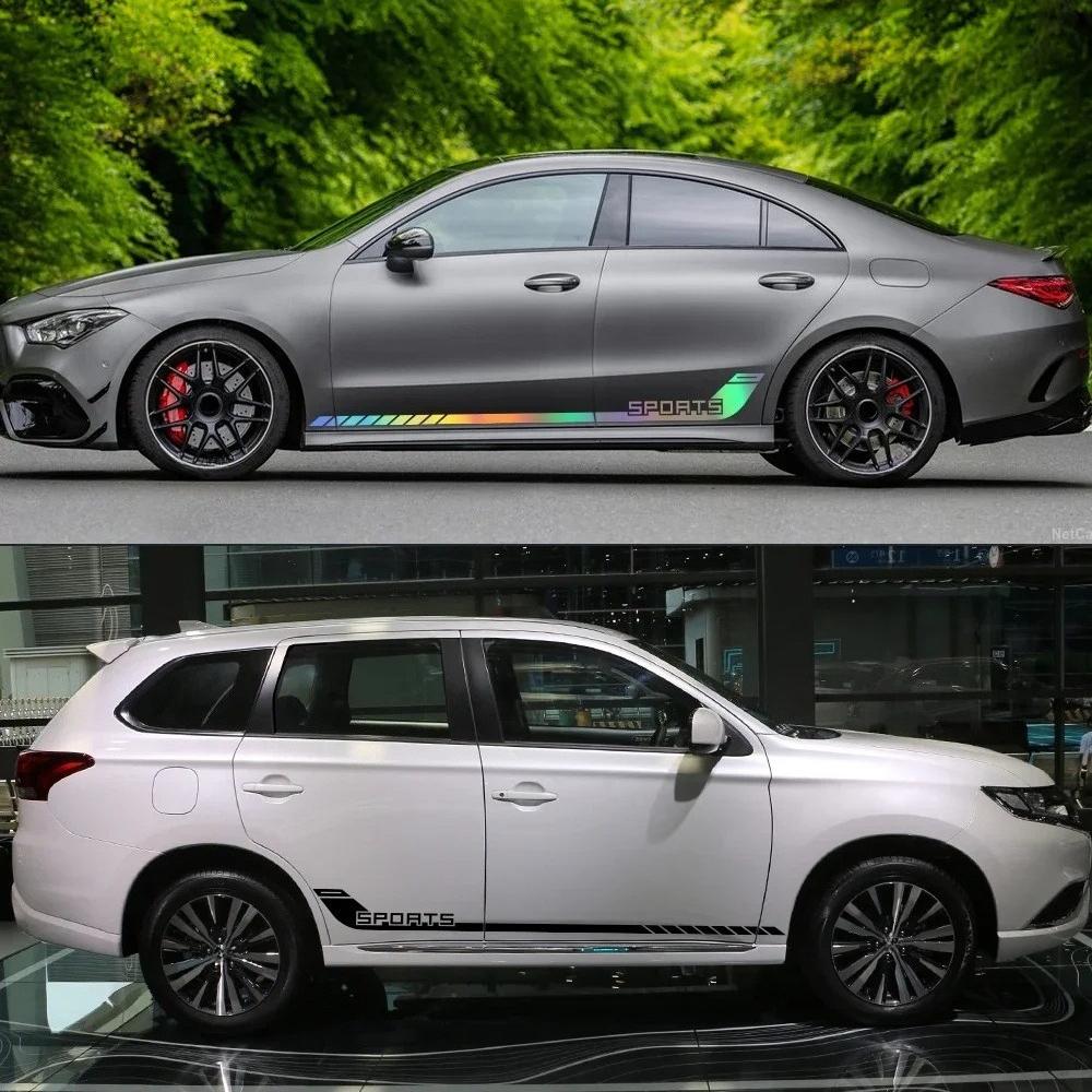 2PCS 200*20cm Sports Racing Stripe Pattern Car Stickers Car Body Side Skirt Decals Waterproof Auto Body Decoration Accessories