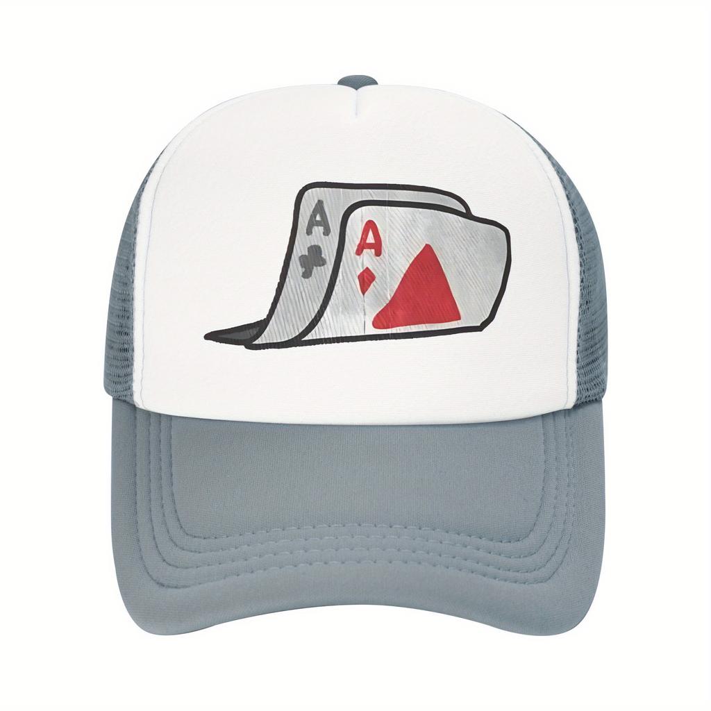 Double Ace Playing Cards Trucker Hat Mesh Back Breathable Adjustable Baseball Cap Casual Unisex Headwear