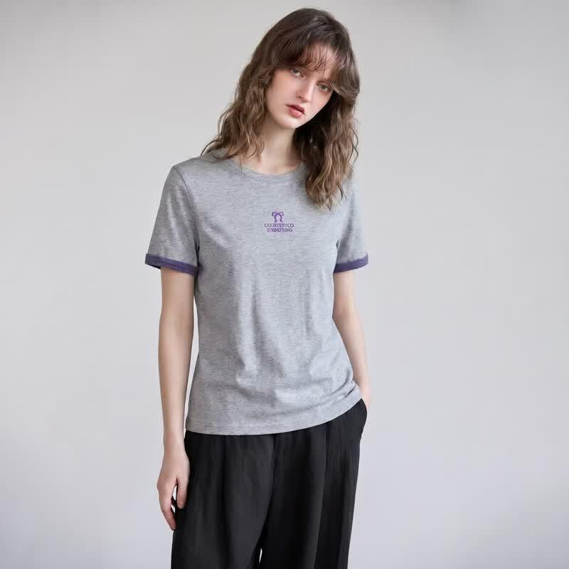 Women's Pure Cotton Contrast Letter Sequin T-shirt