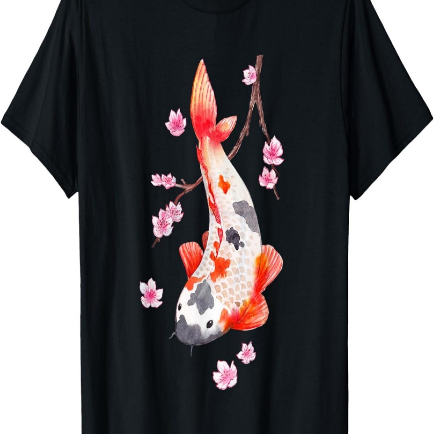 

graphical art with cherry blossom and kois T-Shirt S чёрный