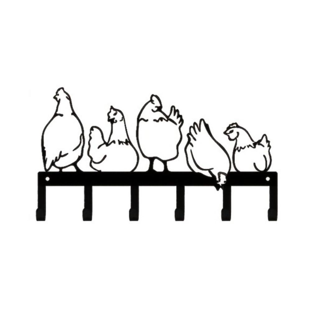 Five Hen Silhouette Wall Hanging Key Holder Vintage Clothes Storage Rack Rural Farmhouse