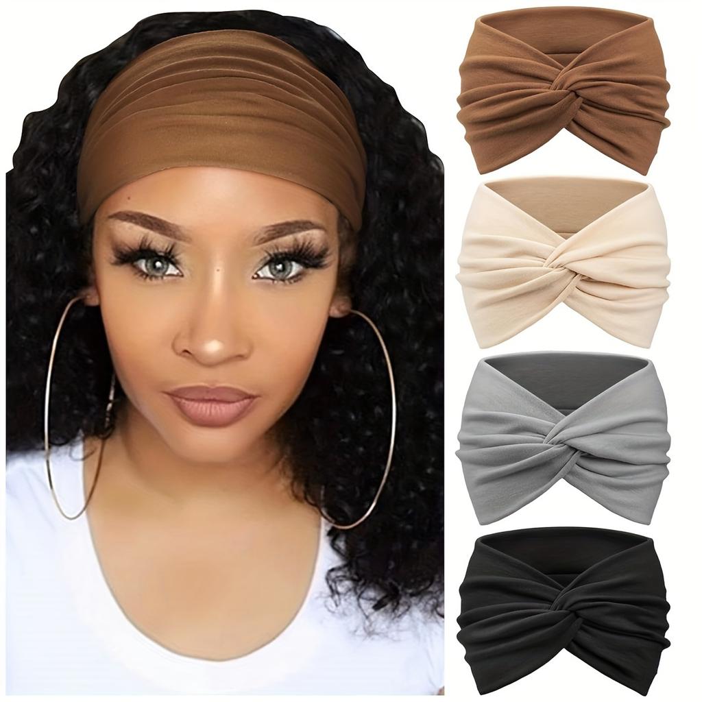 4pk women's soft Bohemian style wide hair band, suitable for yoga, running, sports headband hair accessories